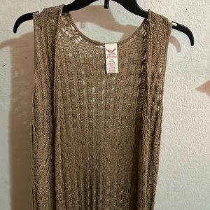long, short sleeve cardigan, medium, tan/brown